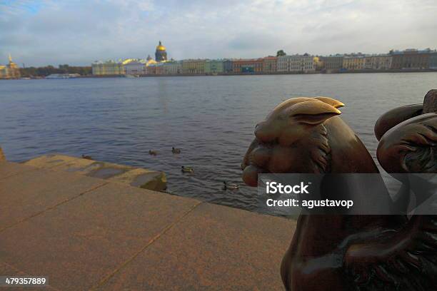 Griffons Head Neva River And St Petersburg Skyline Russia Stock Photo - Download Image Now