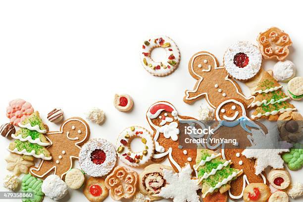 Christmas Cookies Top Corner Frame Border On White Background Stock Photo - Download Image Now