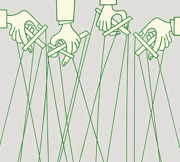 Vector illustration of Hands Holding Marionettes