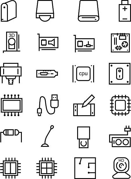 Vector illustration of Computer Hardware Vector Line Icons 3