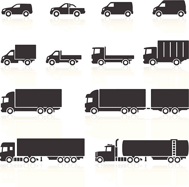 illustrations, cliparts, dessins animés et icônes de icônes de véhicules commerciaux - truck delivery van isolated freight transportation