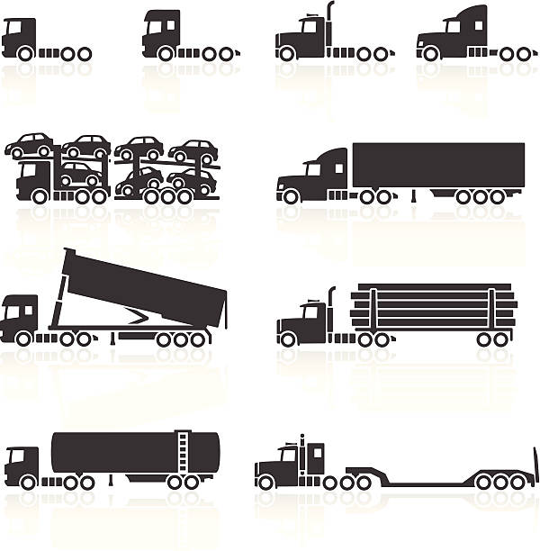 트럭 및 세미 트레일러 아이콘 - truck semi truck car transporter vehicle trailer stock illustrations