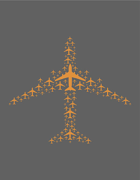 Airplane Vector of multiple passenger planes on airplane shape. EPS10 ai file format. airplane flying cirrus sky stock illustrations