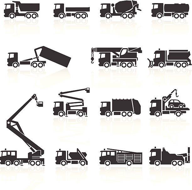 illustrazioni stock, clip art, cartoni animati e icone di tendenza di icone di autocarri - camion
