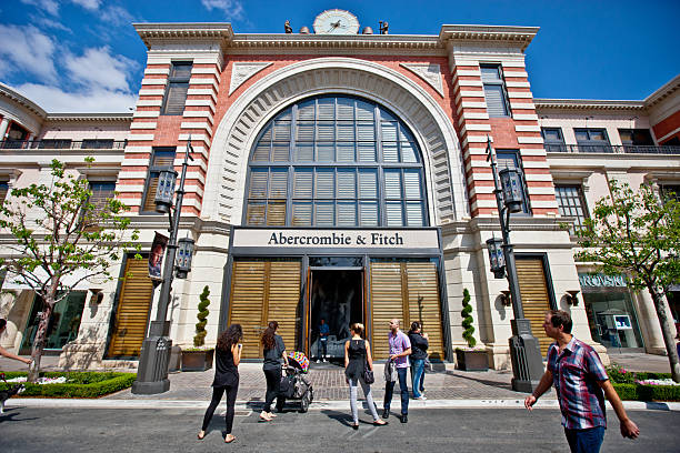 Abercrombie & Fitch, The Grove, Los Angeles Los Angeles, USA - May 7, 2013: Abercrombie & Fitch, The Grove shopping mall, Los Angeles.  People on the street. abercrombie fitch stock pictures, royalty-free photos & images