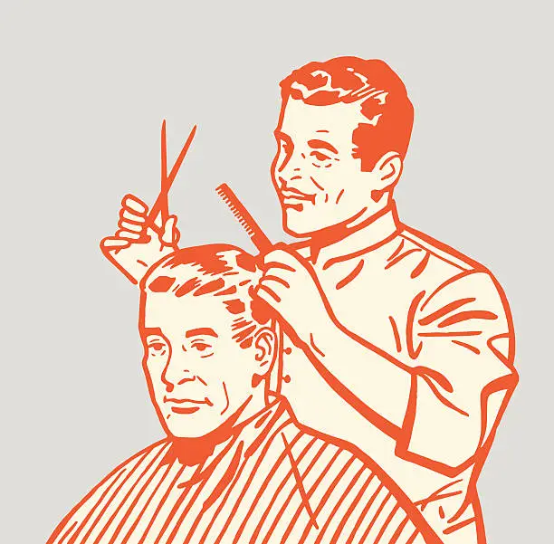 Vector illustration of Barber Giving Haircut