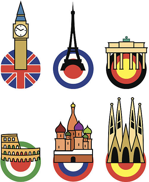 ilustraciones, imágenes clip art, dibujos animados e iconos de stock de flags/iconos de europa - brandenburg gate famous place germany spain