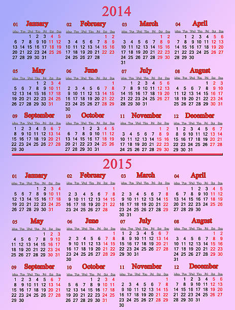 usual pale rose calendar for two nearest years