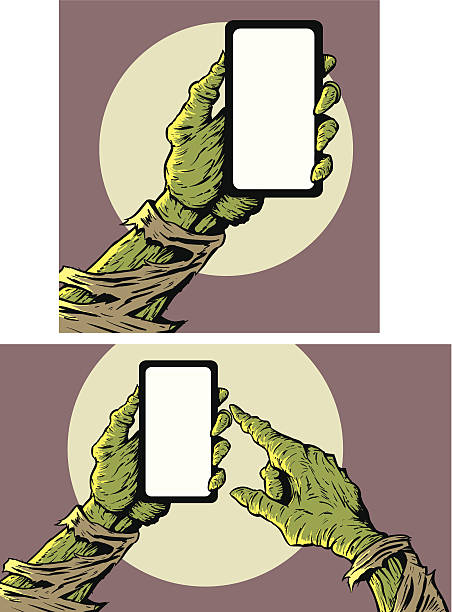 Zombie with smartphone vector art illustration