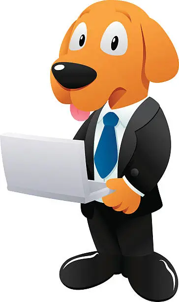 Vector illustration of Business dog with laptop