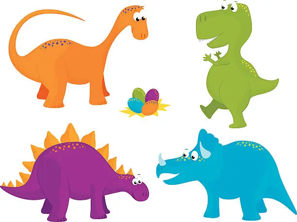 Vector illustration of Set of Cute Dinosaurs