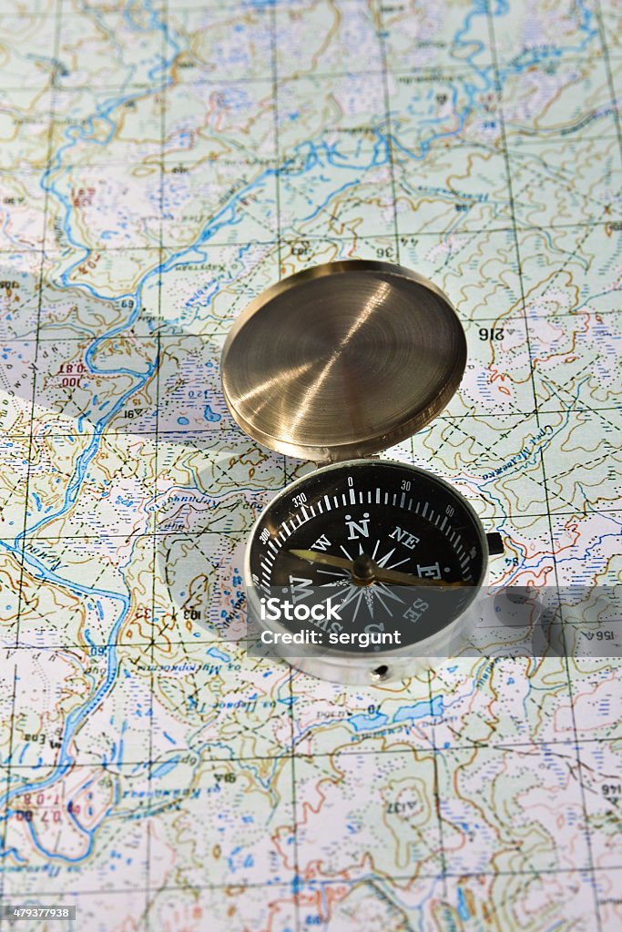 Exploded View Geographical Compass Geographical Map And A Compass Stock Photo - Download Image Now - 2015 ...