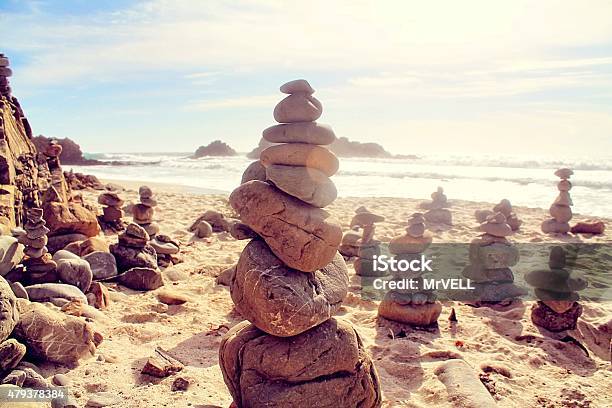 Rock Balancing On The Beach Stock Photo - Download Image Now - 2015, Backgrounds, Balance