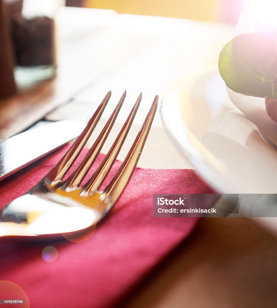 cutlery Table setting fork and knife 2015 Stock Photo