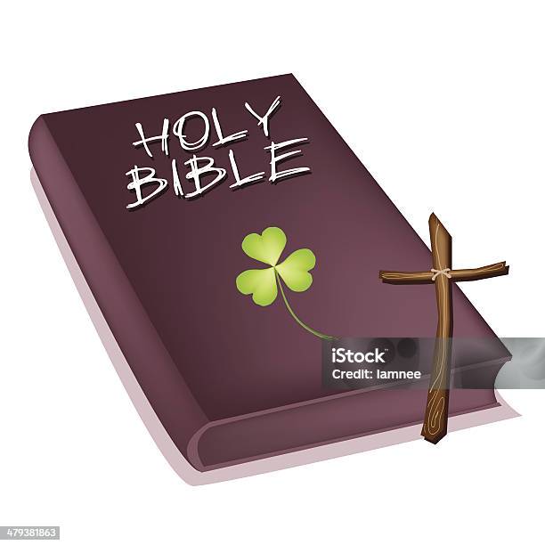 Святая Библия С Деревянный Крест И Клевер — стоковая векторная графика и другие изображения на тему Библия - Библия, День святого Патрика, Страстная пятница