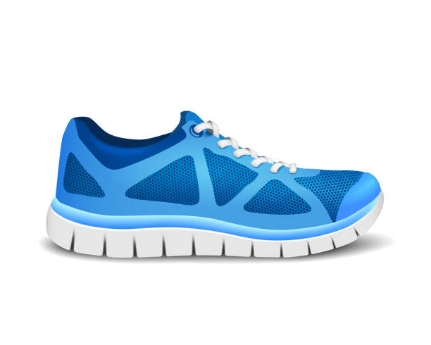 illustrazioni stock, clip art, cartoni animati e icone di tendenza di blue sport scarpe per la corsa - sports footwear illustrations