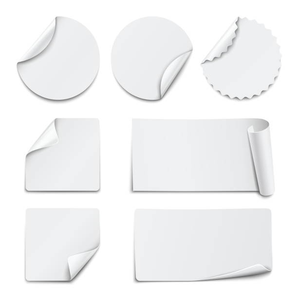 set of white paper наклейки на белом фоне. tm - peeled stock illustrations