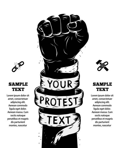 поднятый кулак в знак протеста. tm - occupy movement stock illustrations