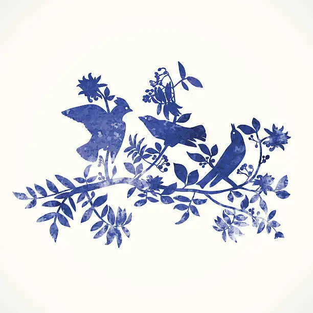 Vector illustration of Blue watercolor birds