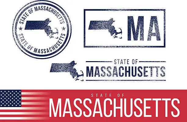 Vector illustration of USA rubber stamps - State of Massachusetts