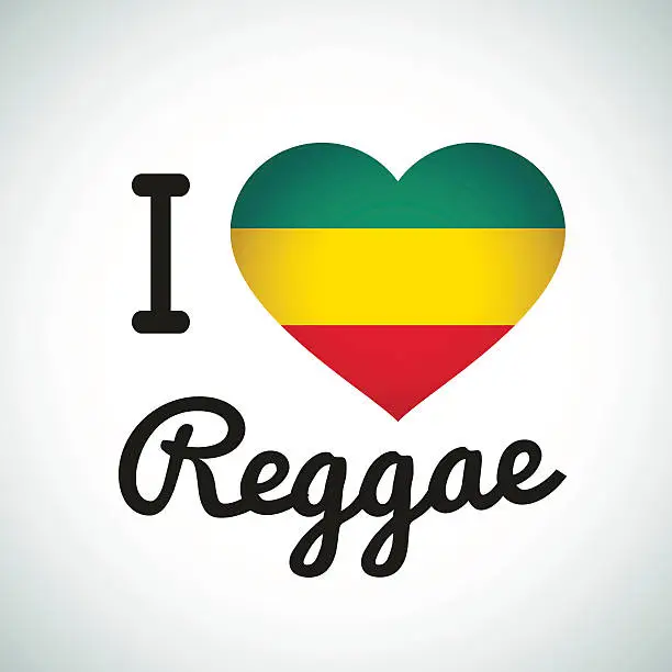 Vector illustration of I love Reggae Heart illustration, Jamaican music logo design. Africa