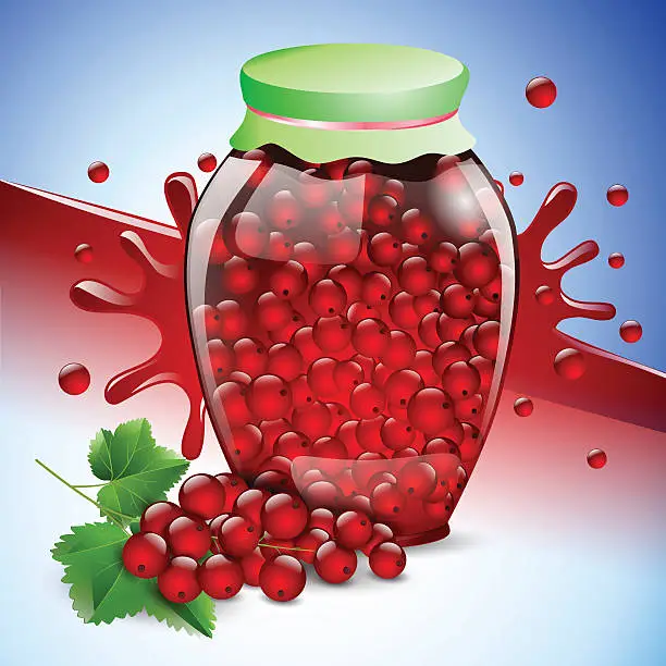 Vector illustration of bank red currant jam berry fruit food