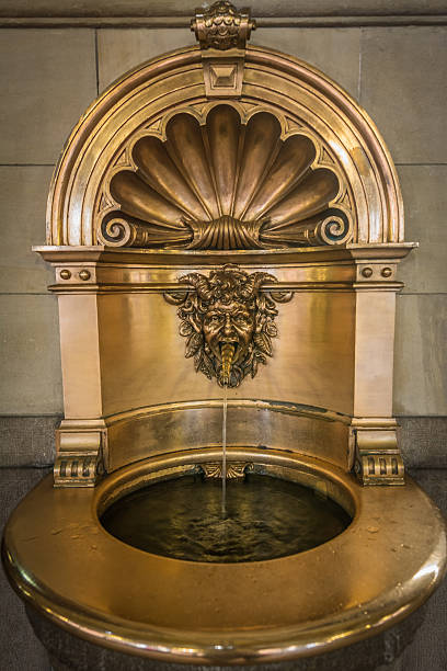 Karlovy Vary, Czech Republic - August 20, 2021: Hot spring of thermal water in the Mlynska kolonada or Mill Colonnade in the spa town of Carlsbad