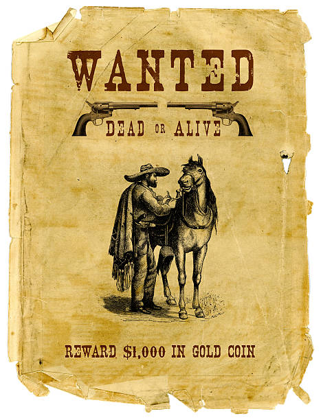 oeste selvagem queria cartaz outlaw - wanted poster poster old wild west imagens e fotografias de stock