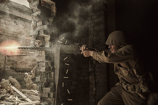 istock World War Two Soldier shooting Browning M1919 machine gun 479387042