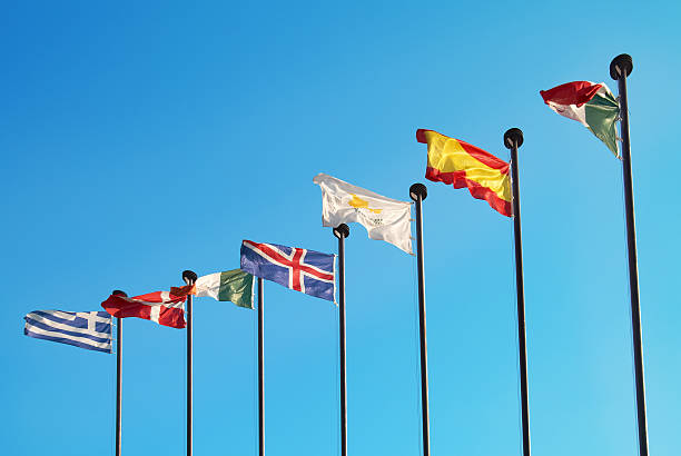 европейские флаги - national flag flag global communications sky стоковые фото и изображения