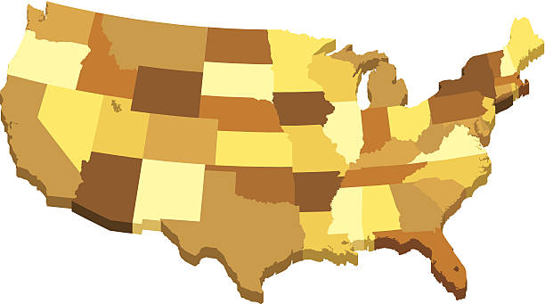 der usa staaten 3d-karte mit in verschiedenen brauntönen - map usa three dimensional shape cartography stock-grafiken, -clipart, -cartoons und -symbole