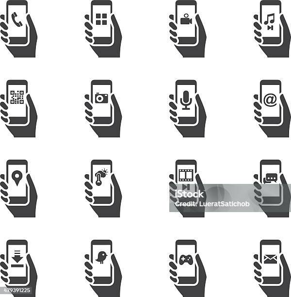 Smart Phone Functions Silhouette Icons V2 Stock Illustration - Download Image Now - Icon Symbol, Telephone, QR Code