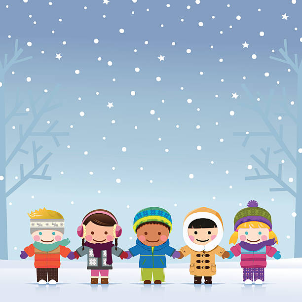 illustrations, cliparts, dessins animés et icônes de hiver garçons et filles - child winter snow asian ethnicity