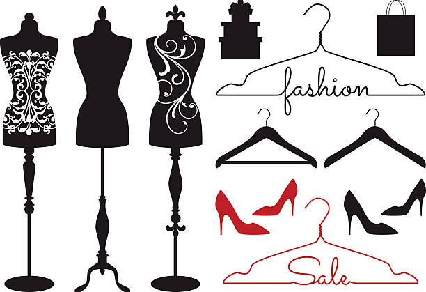мода mannequins, векторный набор - lace black lingerie textile stock illustrations