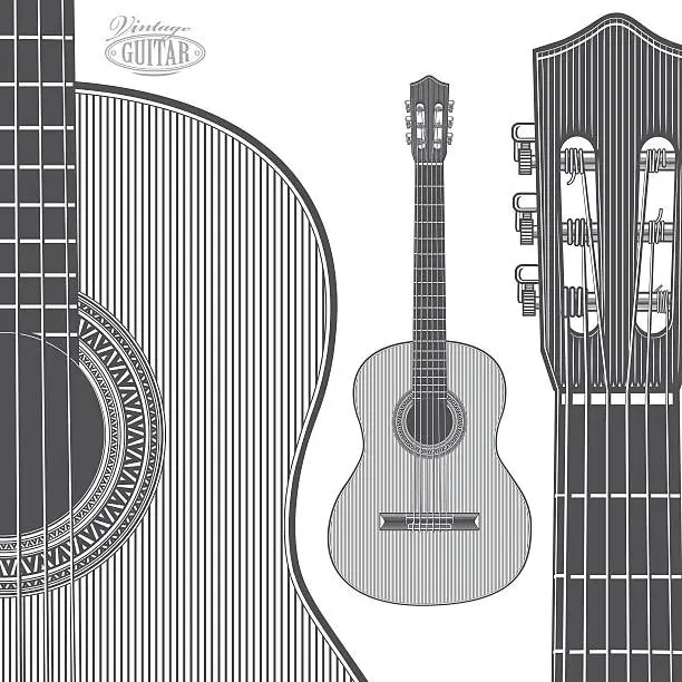 Vector illustration of Acoustic Guitar in engraving style