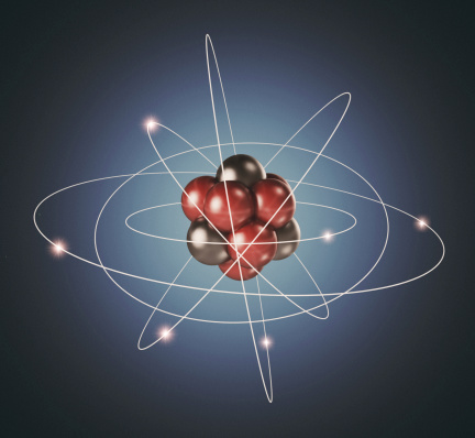 Atom of Germanium with Core and 32 Electrons on a white background