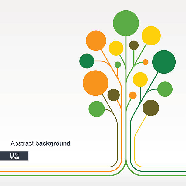 illustrations, cliparts, dessins animés et icônes de arrière-plan abstrait avec lignes, des cercles de couleur. croissance des fleurs (tree concept - tree abstract painted image vector