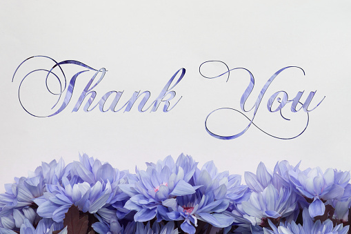 Thank you with flower decoration on white background