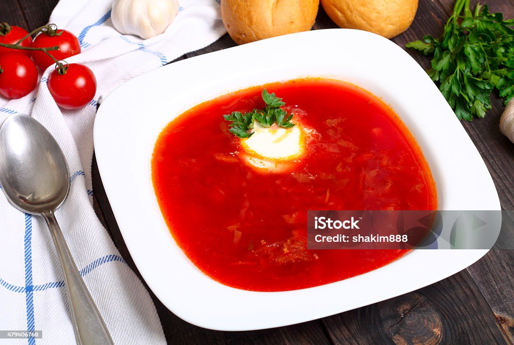 Traditional russian and ukrainian borscht soup 2015 Stock Photo