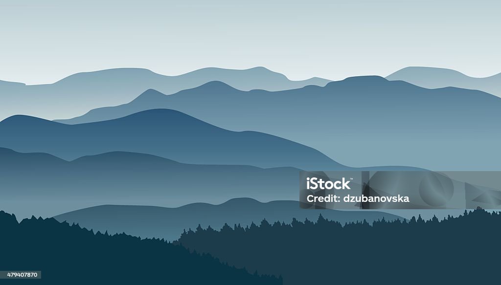 Blue mountains in the fog. Dark blue background with mountains. Vector illustration. Eps 10. Appalachian Mountains stock vector