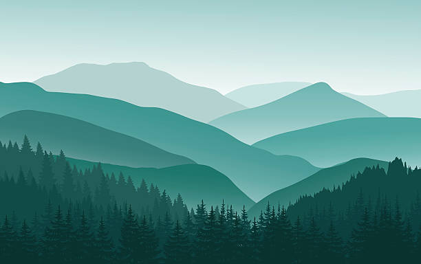 그린 마운틴 가로 여름. - mountain mountain range rocky mountains silhouette stock illustrations