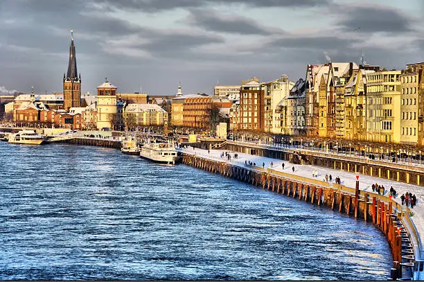 Photo of Beautiful shore of Rhein river during day in Dusseldorf