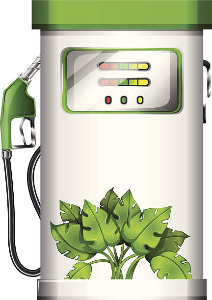 Gasoline pump with plants Illustration of a gasoline pump with plants on a white background kerosene fuel stock illustrations