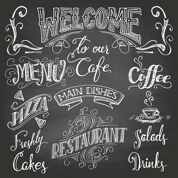 Café chalkboard main avec caractères en métal - Illustration vectorielle