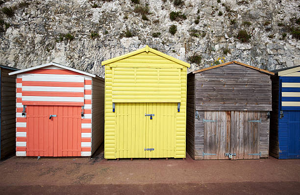 Beach huts at Scarborough North Bay, North Yorkshire, England, UK