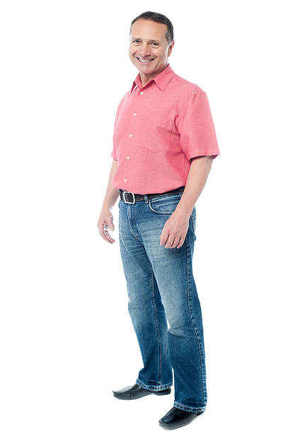 istock Casual aged man standing over white 479409928