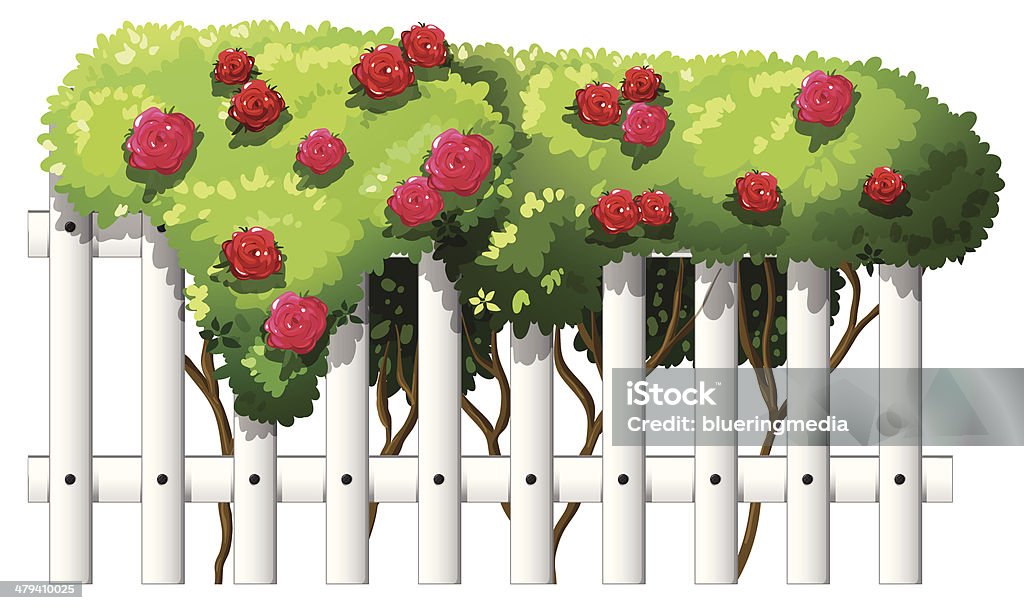 Clôture avec rose plantes - clipart vectoriel de Clôture libre de droits
