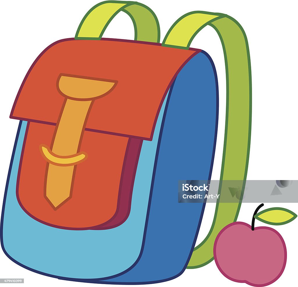 Escola-rucksack e maçã - Vetor de Pasta escolar royalty-free