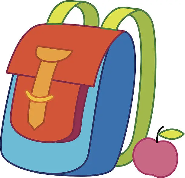 Vector illustration of School - rucksack and apple