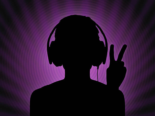 dj dziewczyna w słuchawki z pokój znaczą - peace on earth audio stock illustrations